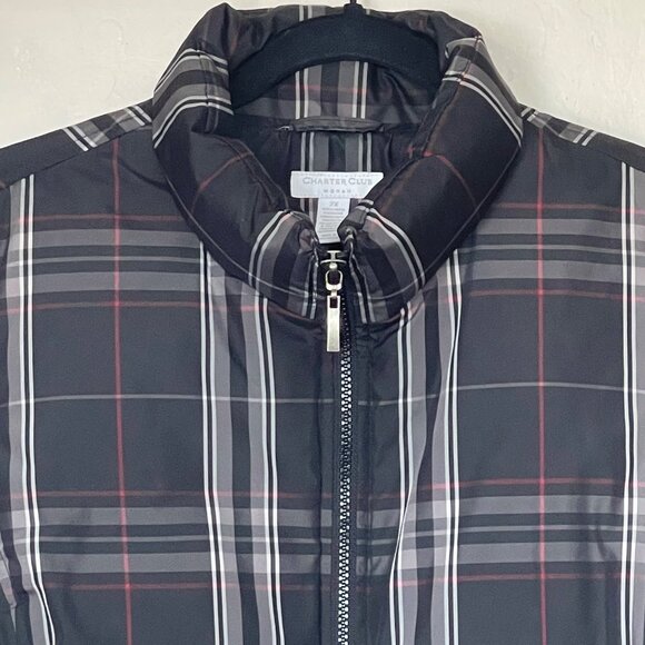 Feather Down Insulated Full Zip Plaid Vest Charter Club Women's Pre-Owned 2X - Picture 4 of 7